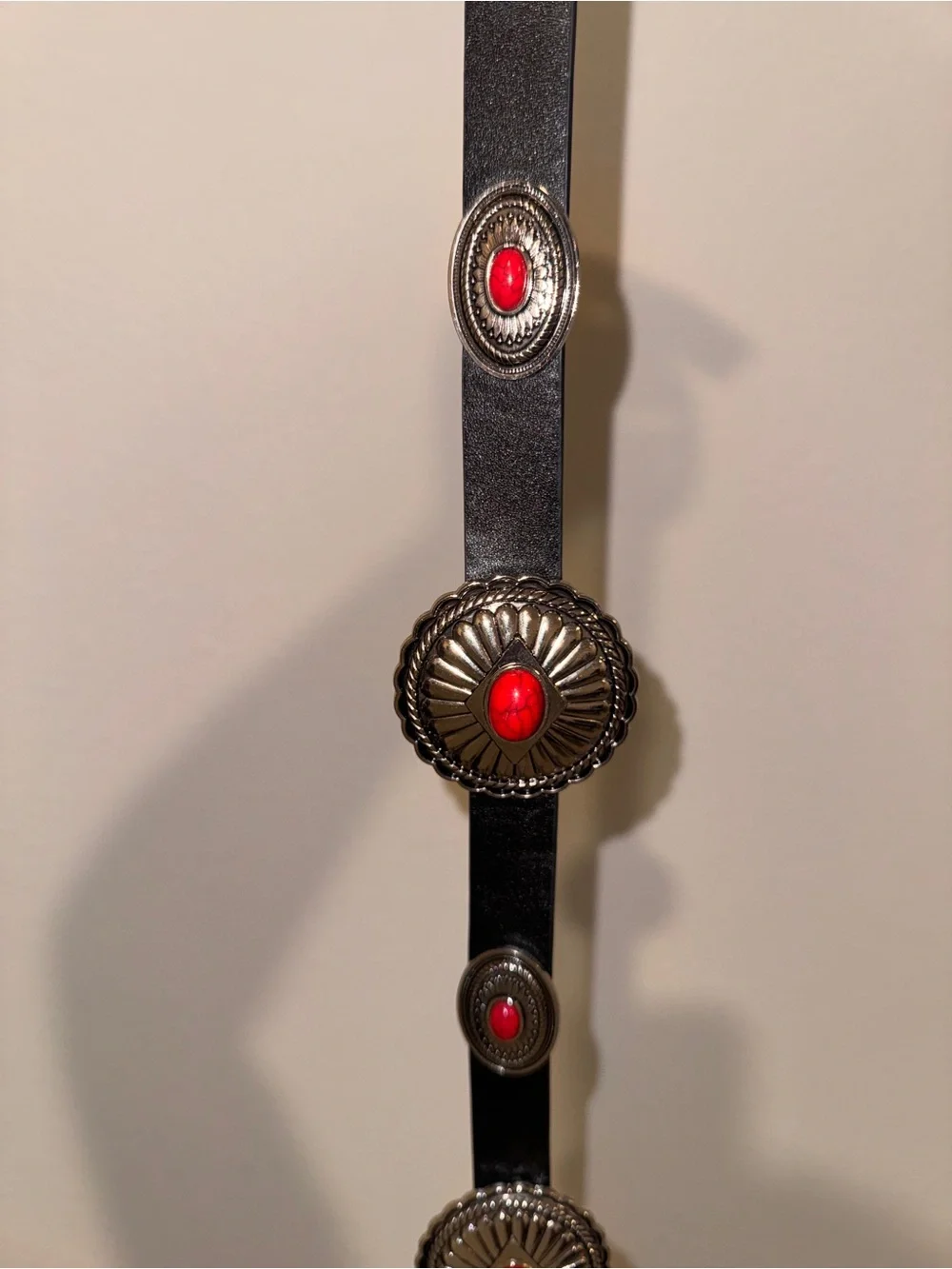 Fashion Nova Black Belt with Red Concho Accents